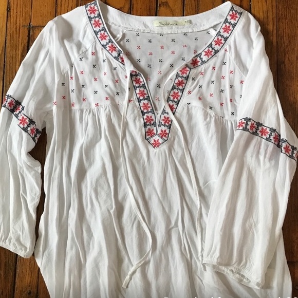 White Boho Embroidered Top Long Sleeve Size 1X - Picture 6 of 12